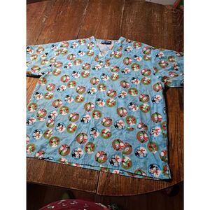 XL Med + Wear Snowman Winter Christmas Holiday Short Sleeve VNeck Scrub Top